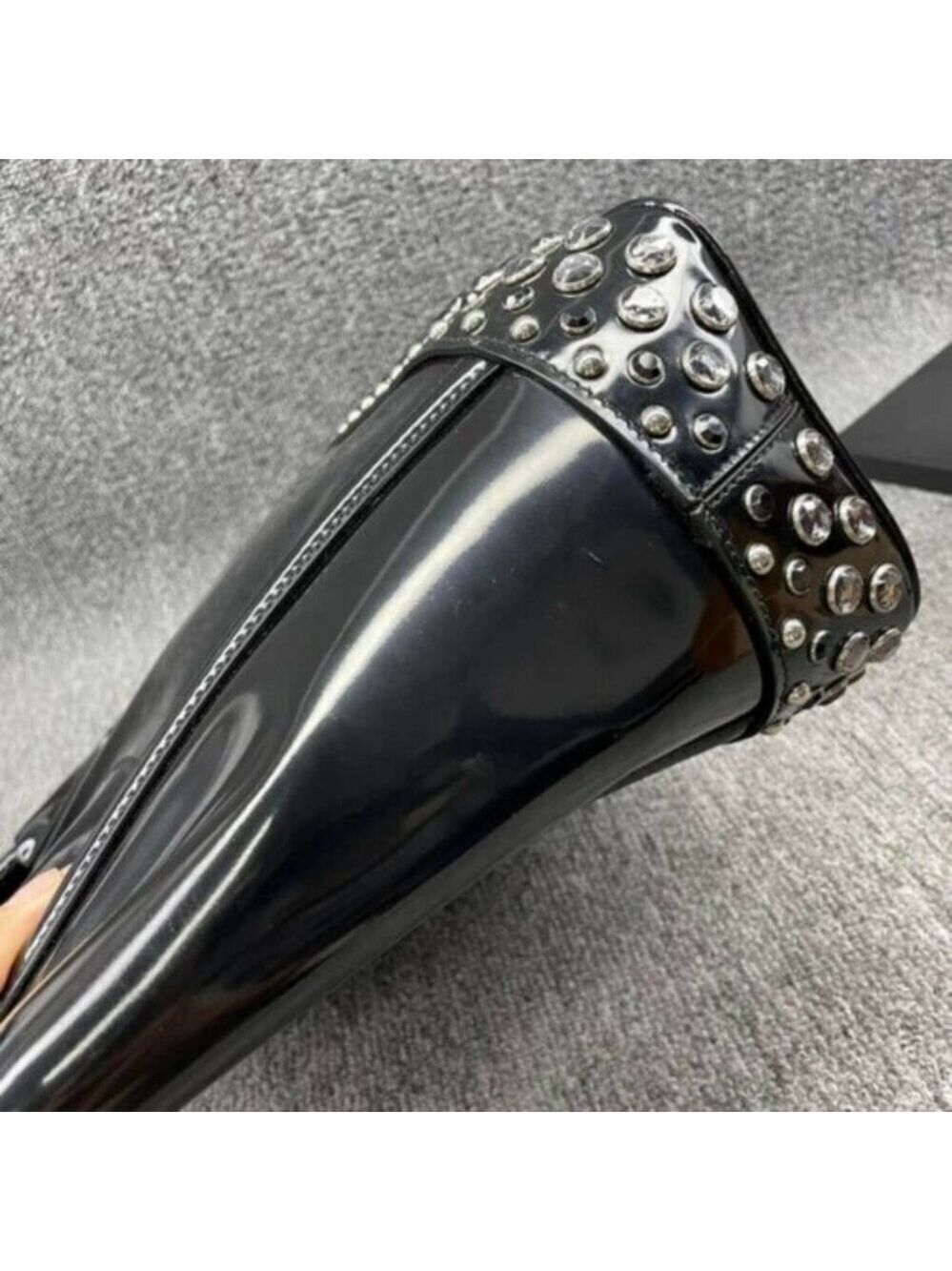 Authentic Prada Patent Leather Studded Tote Black Spazzolato Shoulder Bag - Picture 6 of 16